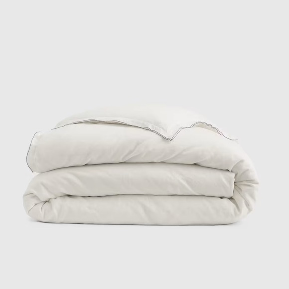 NWOT QUINCE European Linen Double Embroidered Edge Duvet Cover King Wht/Blk 5205